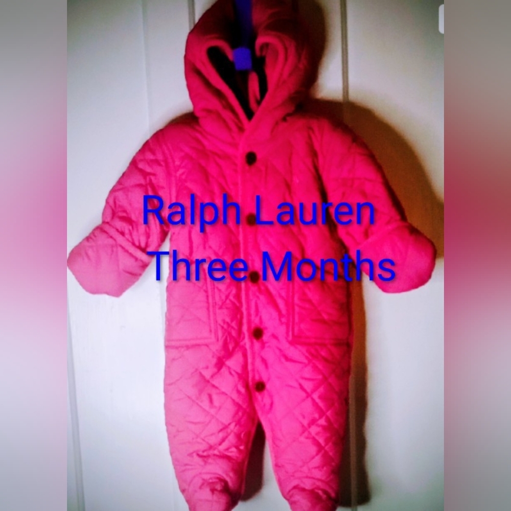 Ralph Lauren Polo Pink Baby Girl's Quilted  Snowsuit Size 3 Months